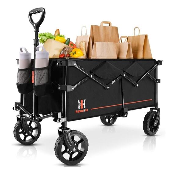 New Collapsible Folding Wagon, 2 Drink Holders; All Terrain Wheels Utility Cart